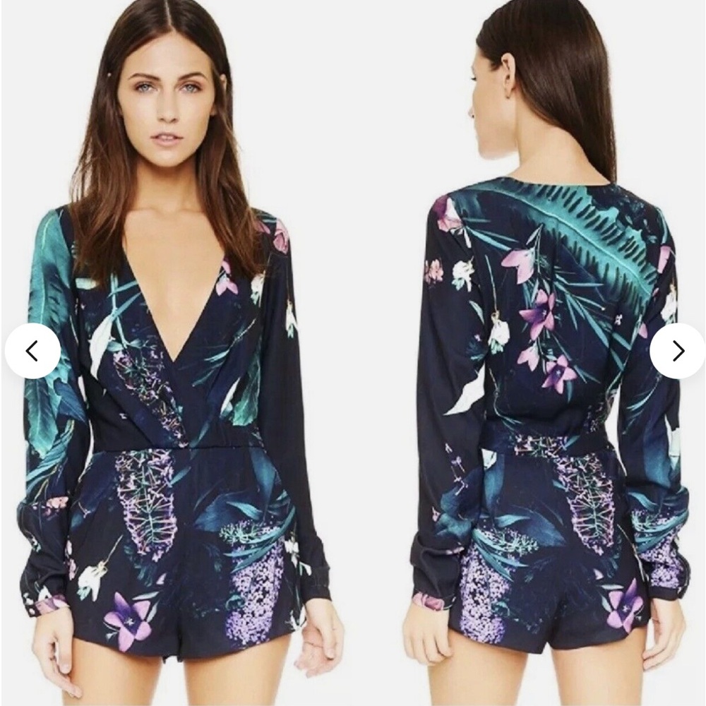 Stylestalker Black and Purple Jumpsuit with Deep V-Neck